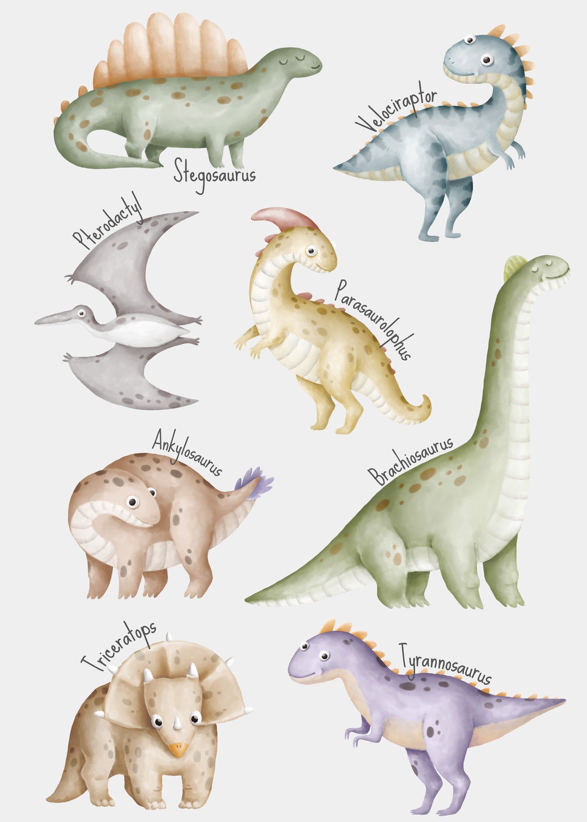 Dinosaur Friends – Watercolor Art Print