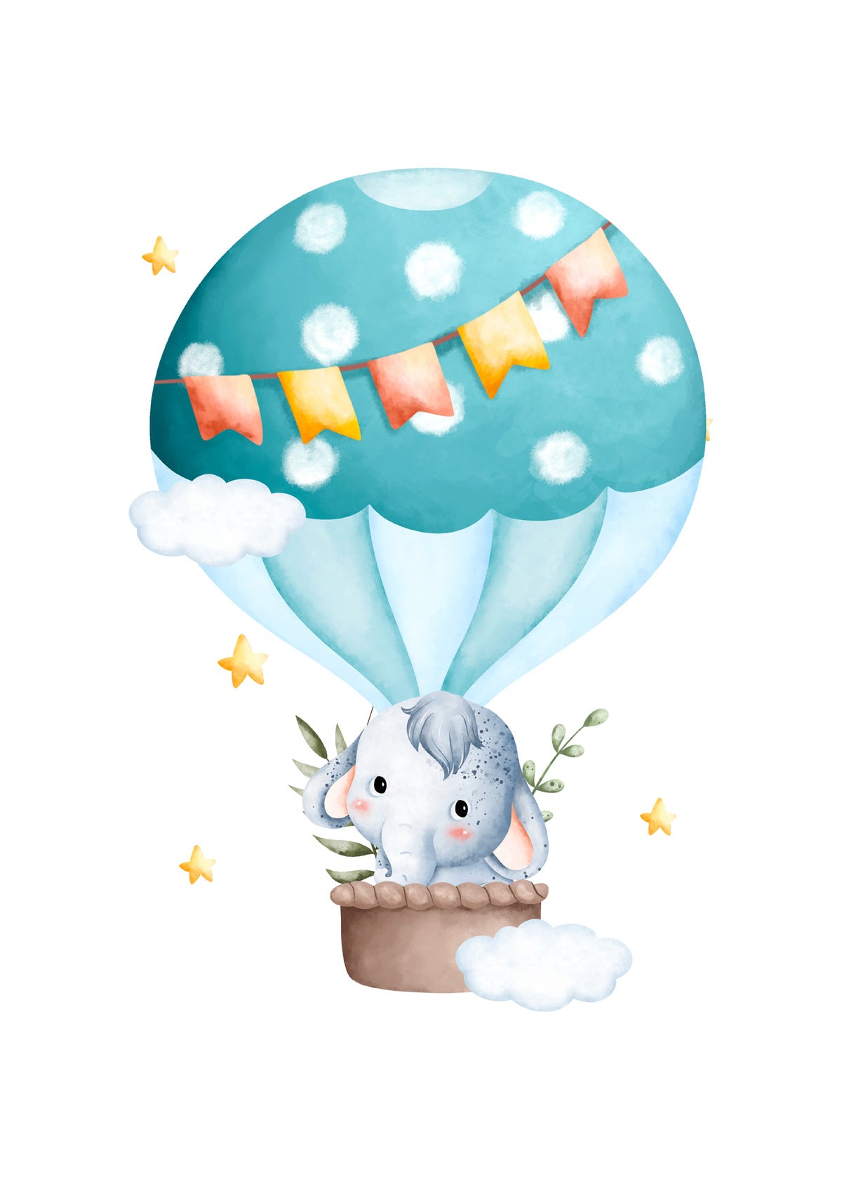 Floating Dreams -  Elephant Hot Air Balloon Art Print