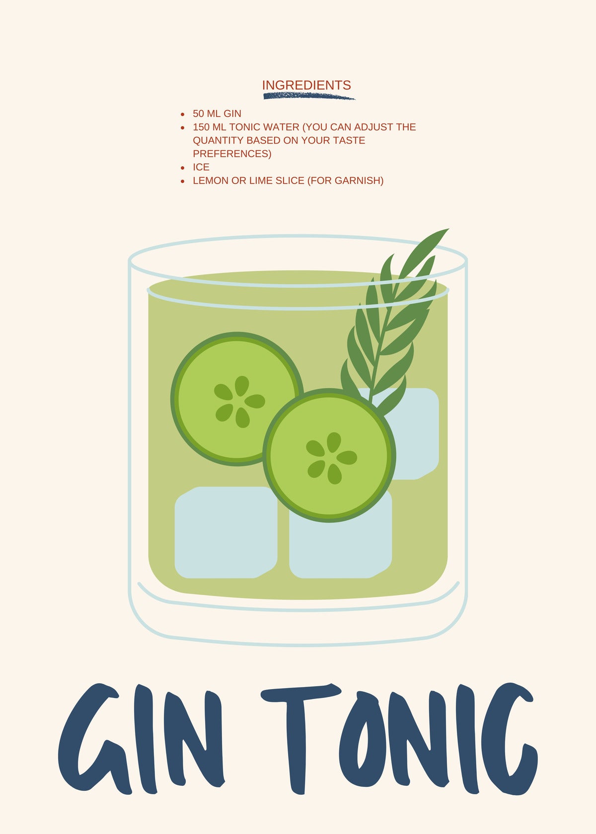 Gin Tonic - Cocktail Recipe Art Print
