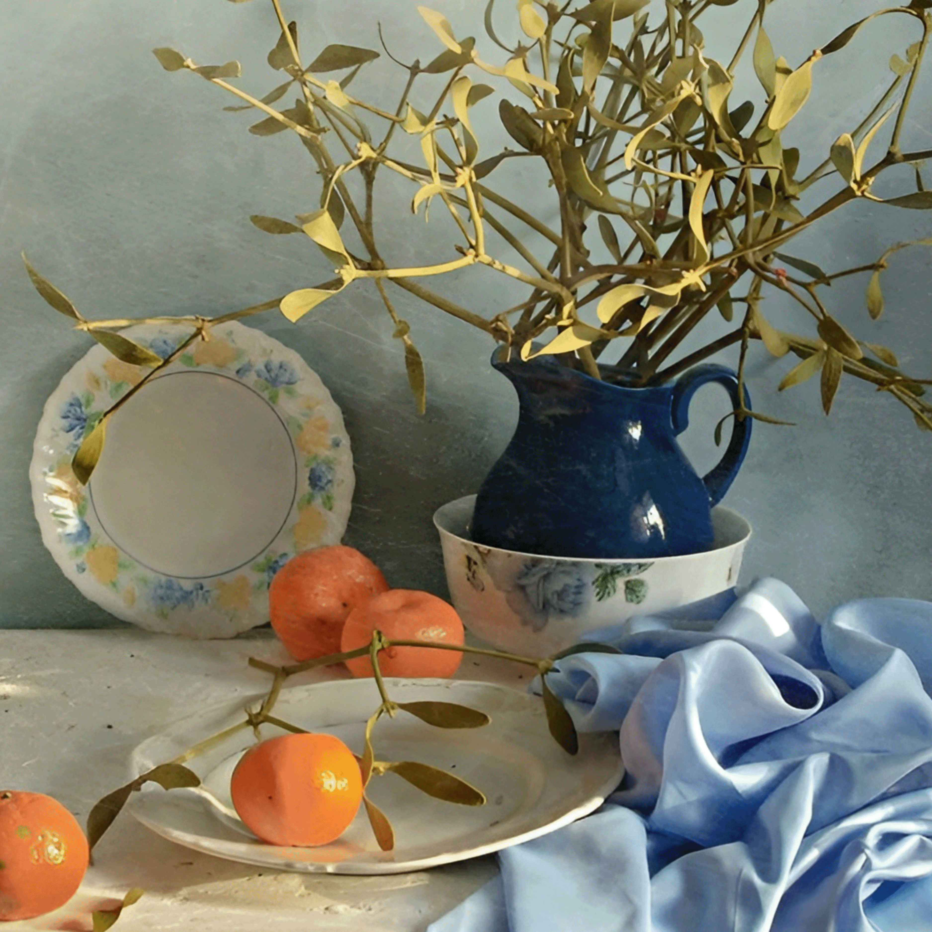 Winter's Bounty - Mistletoe & Satsuma Still Life Print
