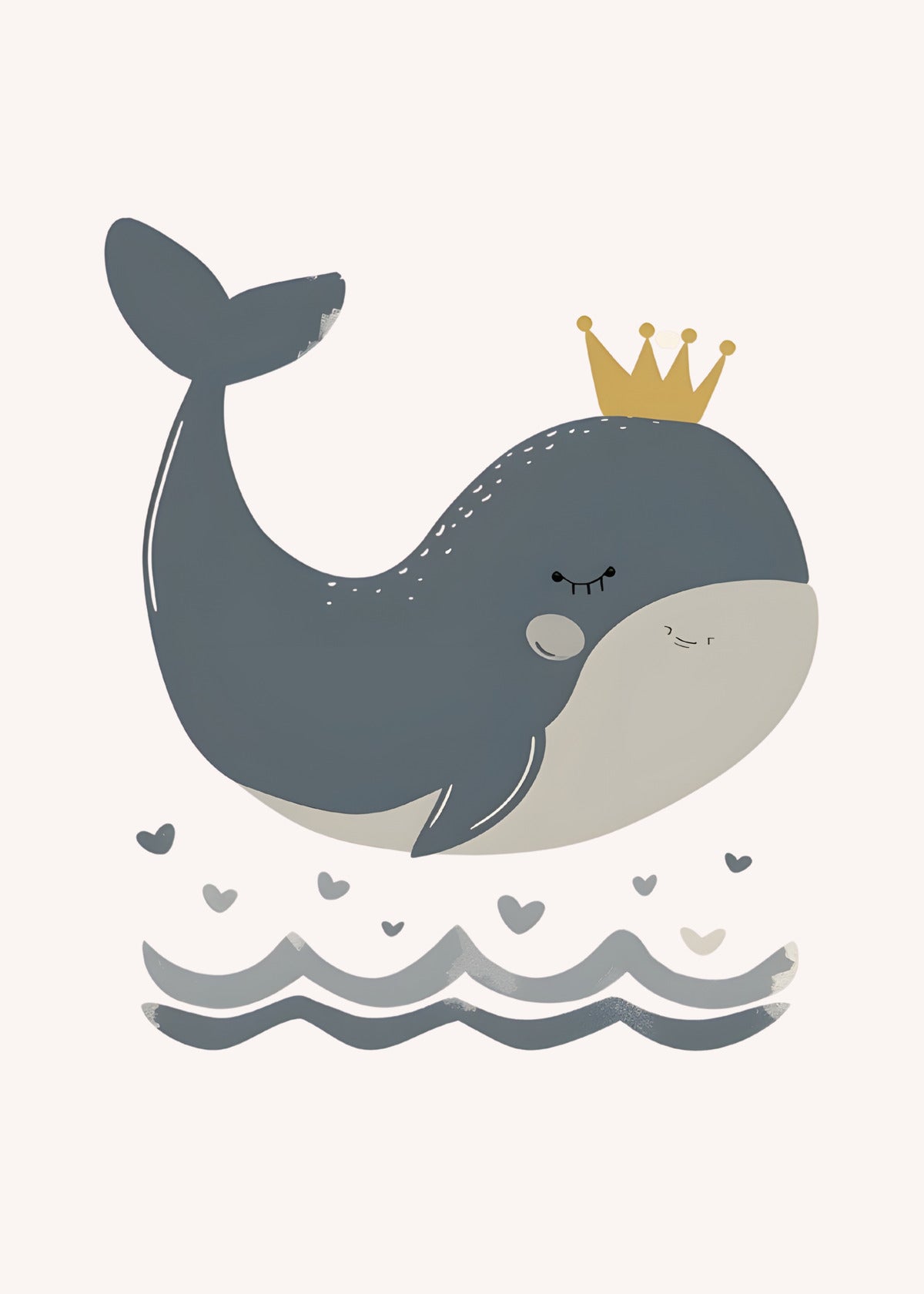 Little Prince Whale - Cute Crowned Whale Nursery Art
