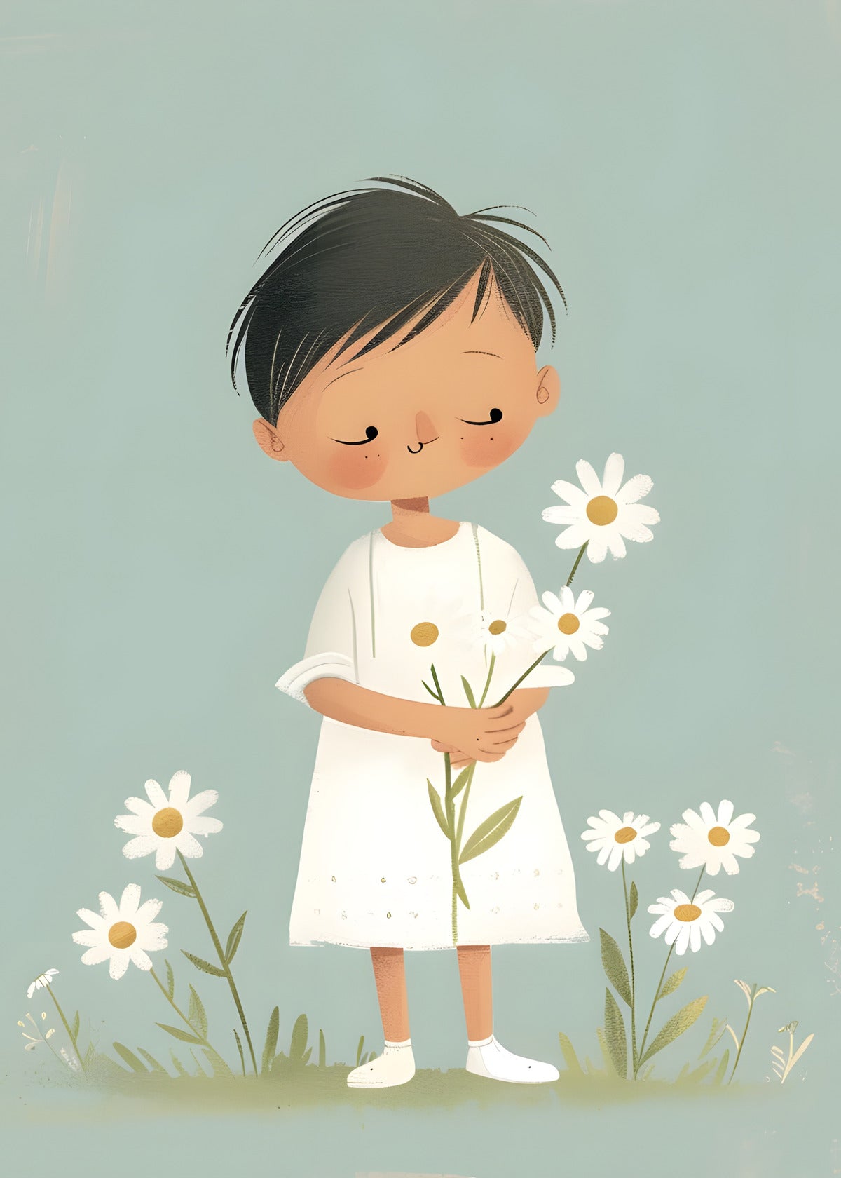 Little Daisy Dreamer - Whimsical Child with Flowers Nursery Decor