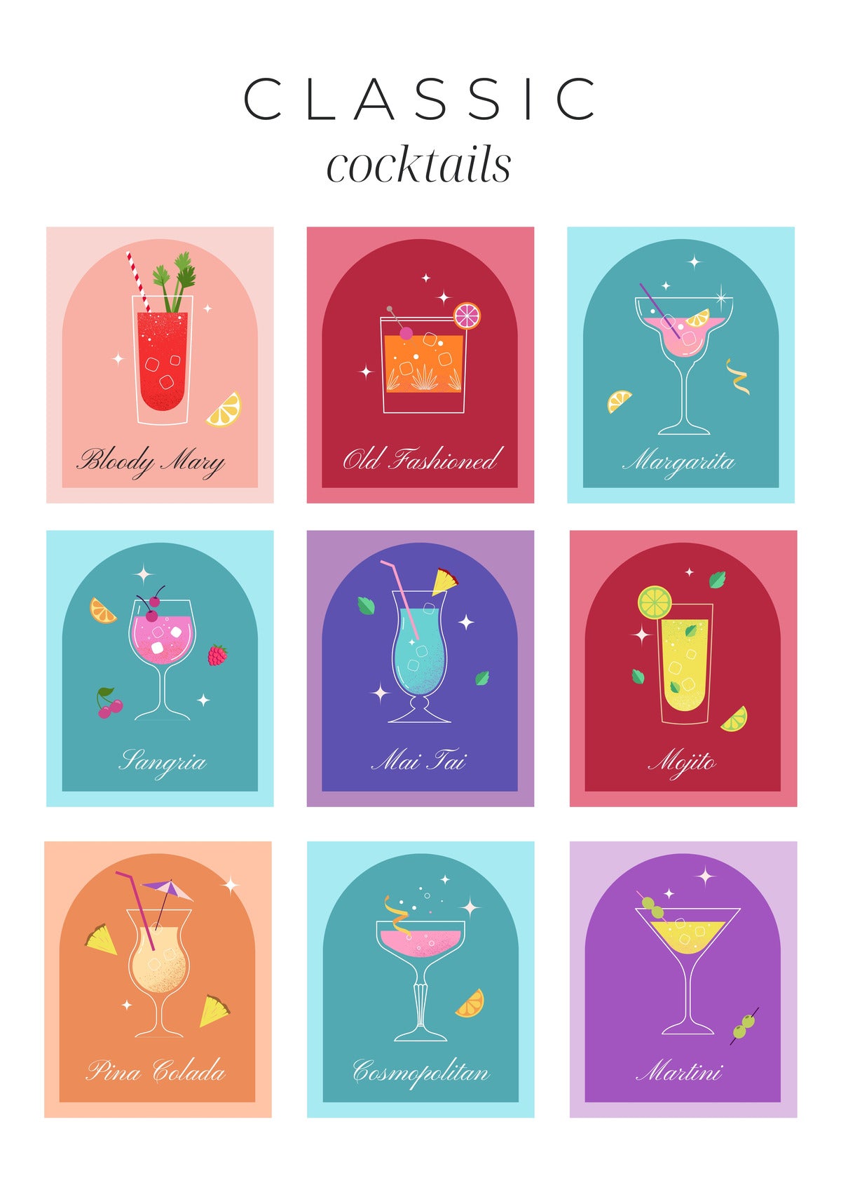Classic Cocktails - Home Mixology Wall Art