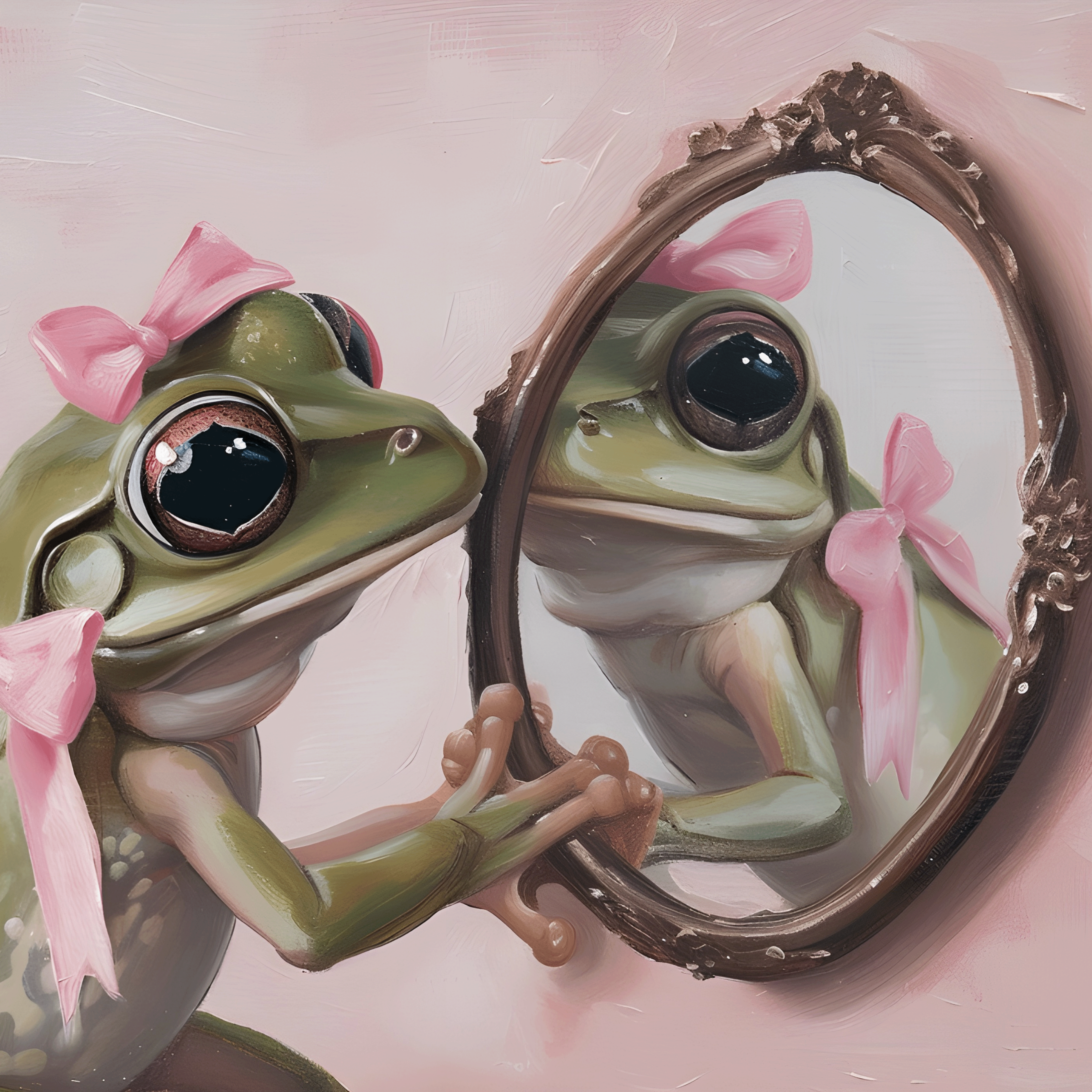 Mirror, Mirror, Am I Pretty? - Froggy Reflection Art Print
