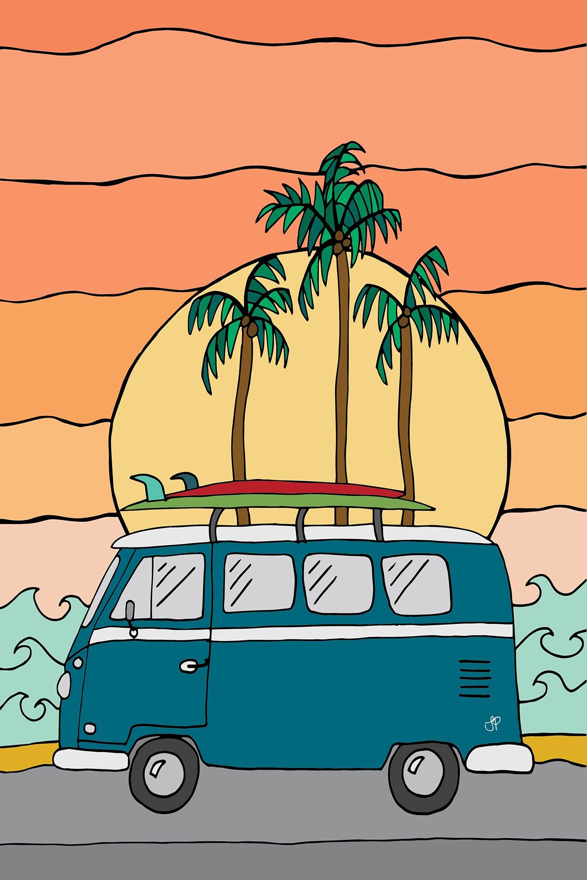 Sunset Surf Van: Coastal Escape Print