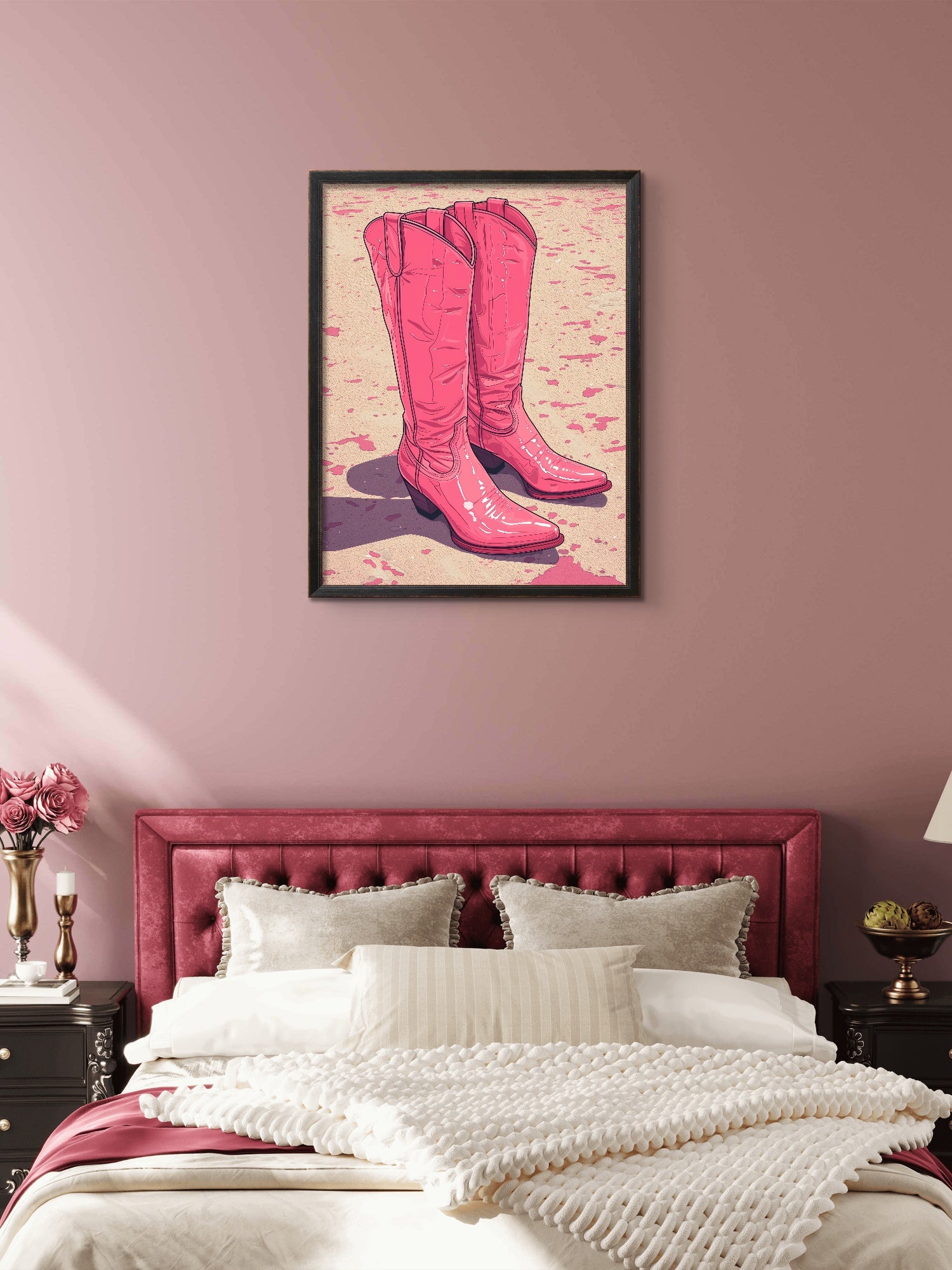 Rodeo Pinks - Glam Cowboy Boots Art Print