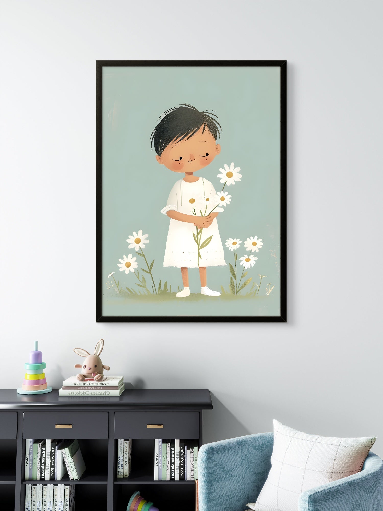 Little Daisy Dreamer - Whimsical Child with Flowers Nursery Decor