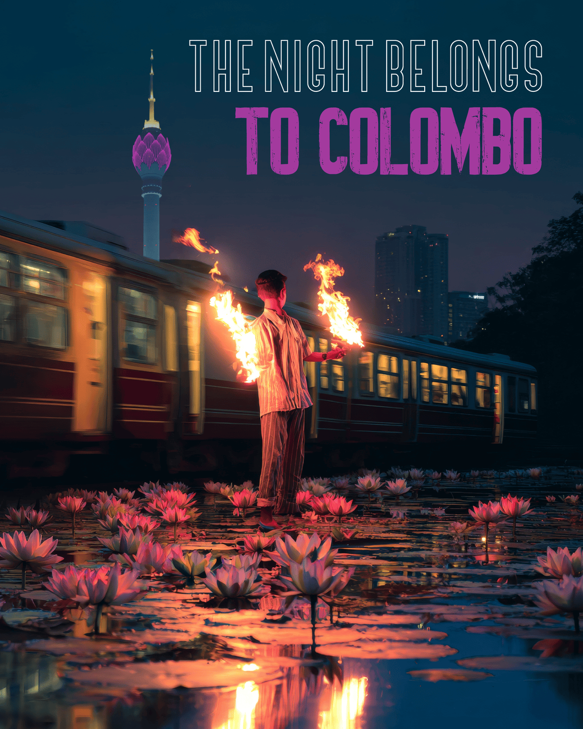 Night Bloom - Colombo's Electric Serenity Art Print