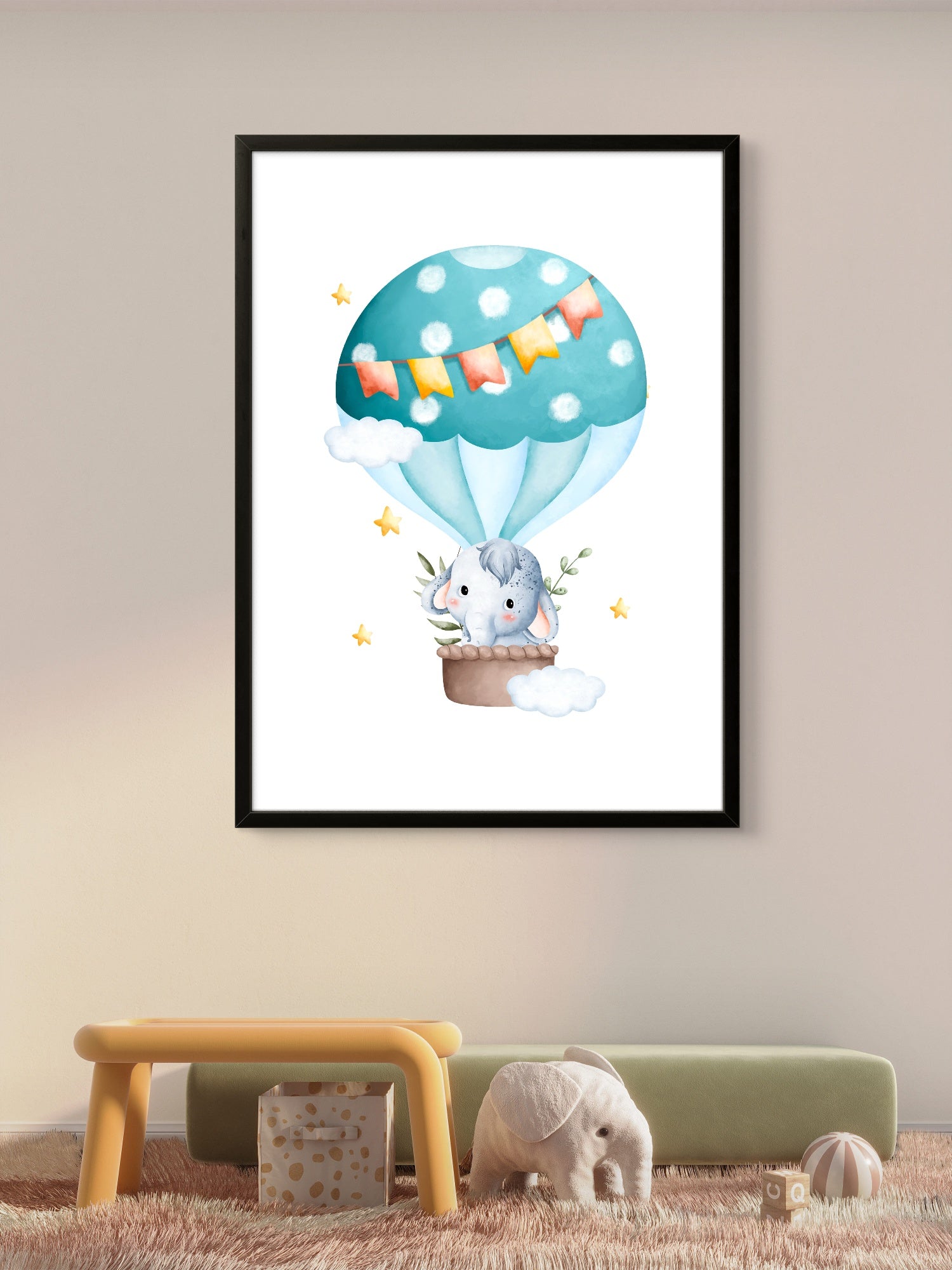 Floating Dreams -  Elephant Hot Air Balloon Art Print
