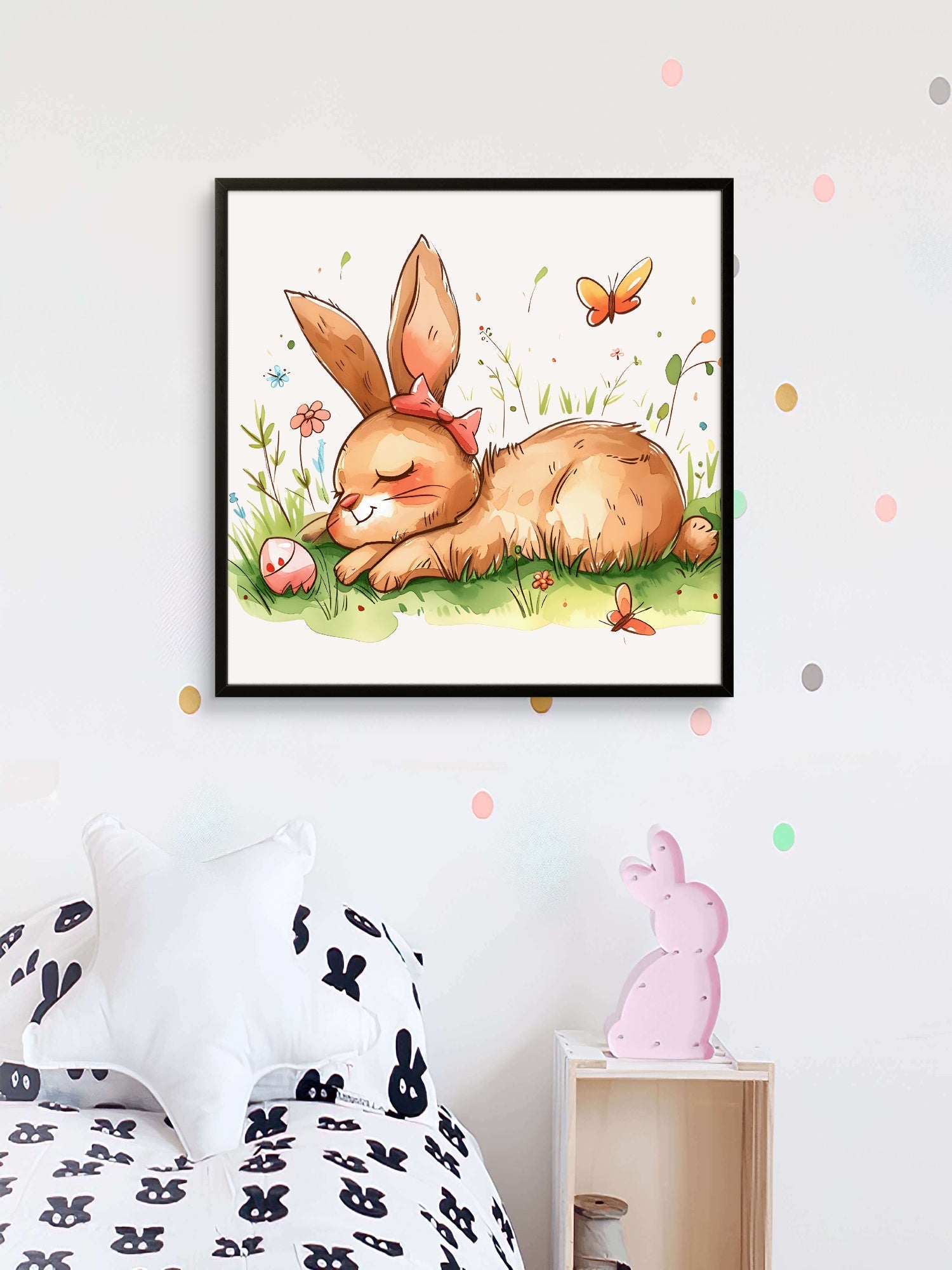 Dreaming of Spring - Adorable Bunny & Easter Egg Print