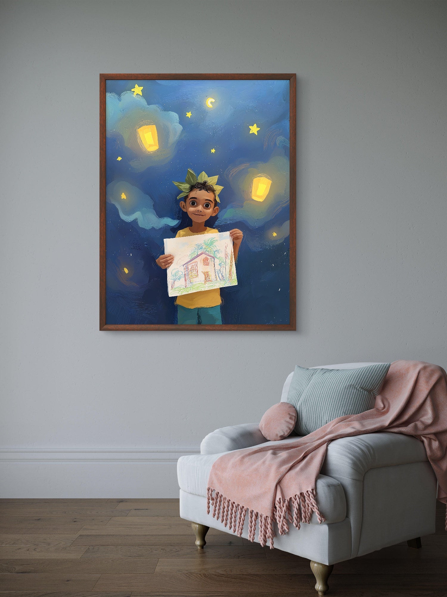 Little Architect – Whimsical Night Sky Art Print