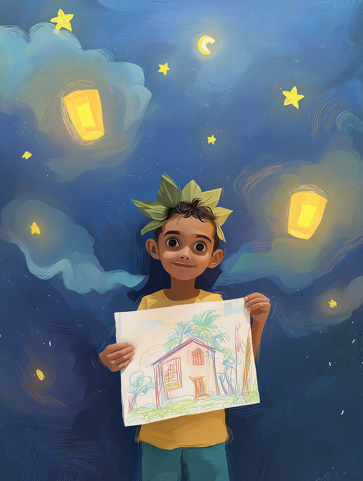 Little Architect – Whimsical Night Sky Art Print