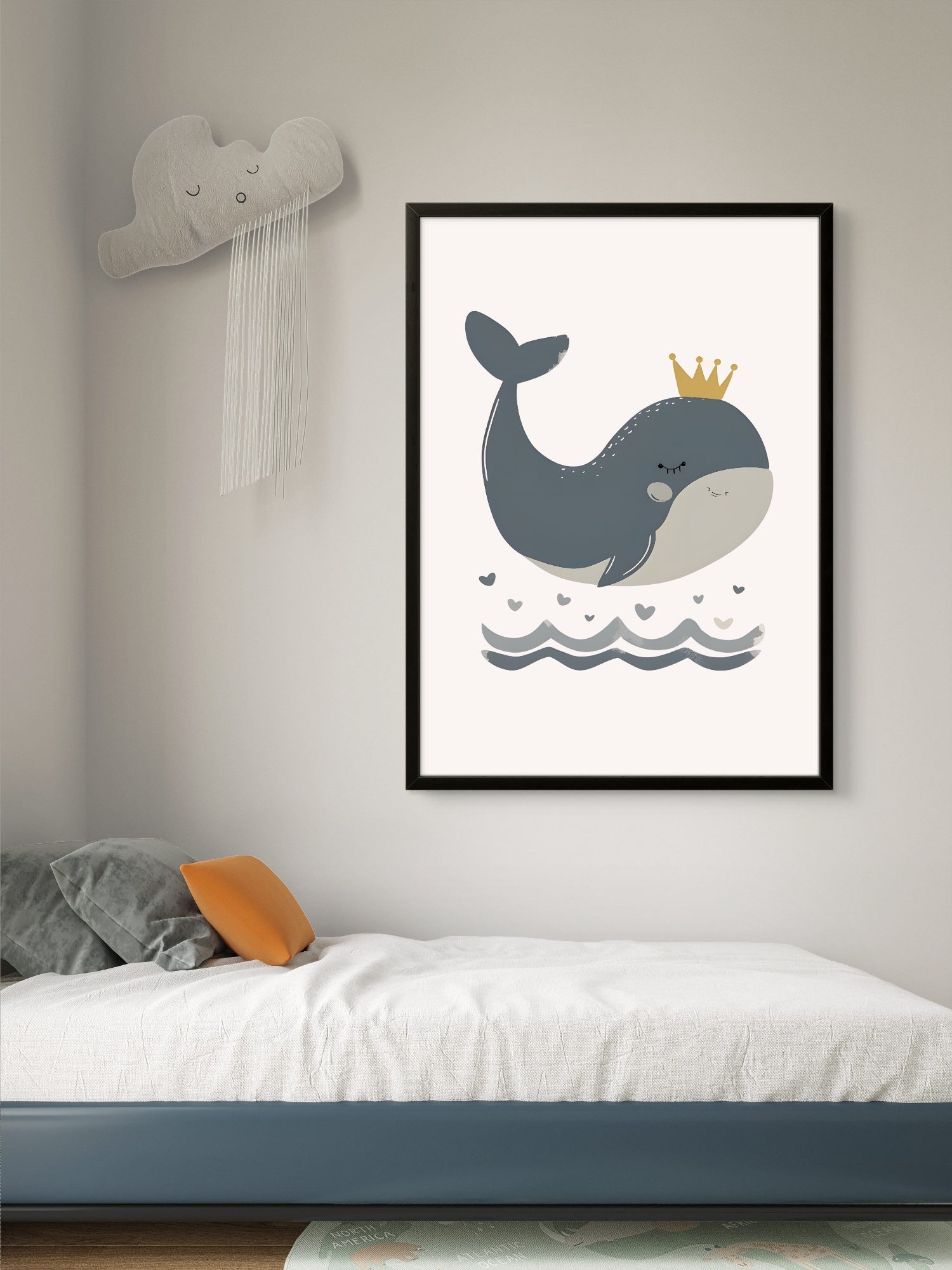 Little Prince Whale - Cute Crowned Whale Nursery Art